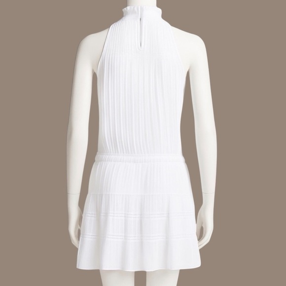 Ramy Brook White Pleated Mini Dress NWT | Size L Mock Neck Tiered Ruffle Resort - Picture 2 of 3